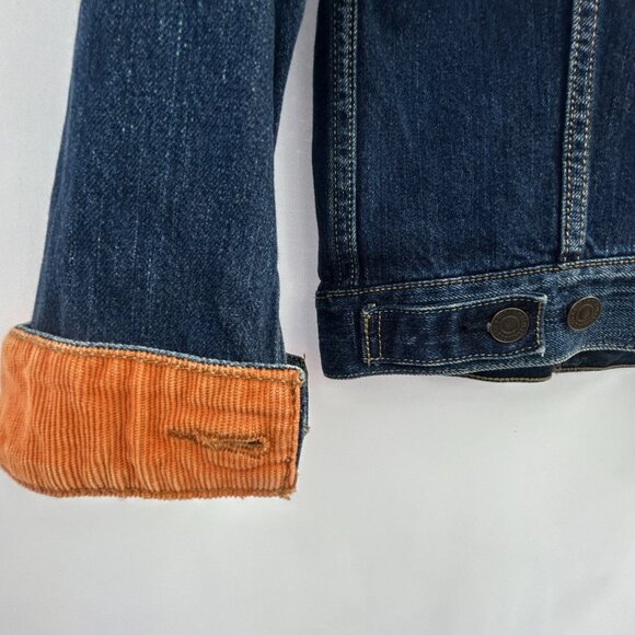 Levi’s Men’s Denim Trucker Jacket with Orange Corduroy Collar – Size Small - Picture 7 of 10